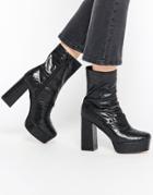 Truffle Collection Trudy Platform Heeled Ankle Boots - Black Croc Pu