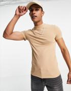 Asos Design Muscle Fit Turtleneck In Tan-neutral