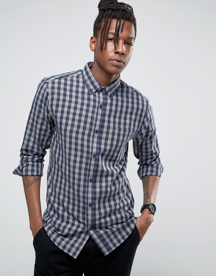 Only & Sons Brushed Cotton Check Shirt - Navy