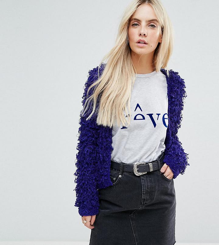 Asos Petite Cardigan In Crop With Loop Stitch-blue