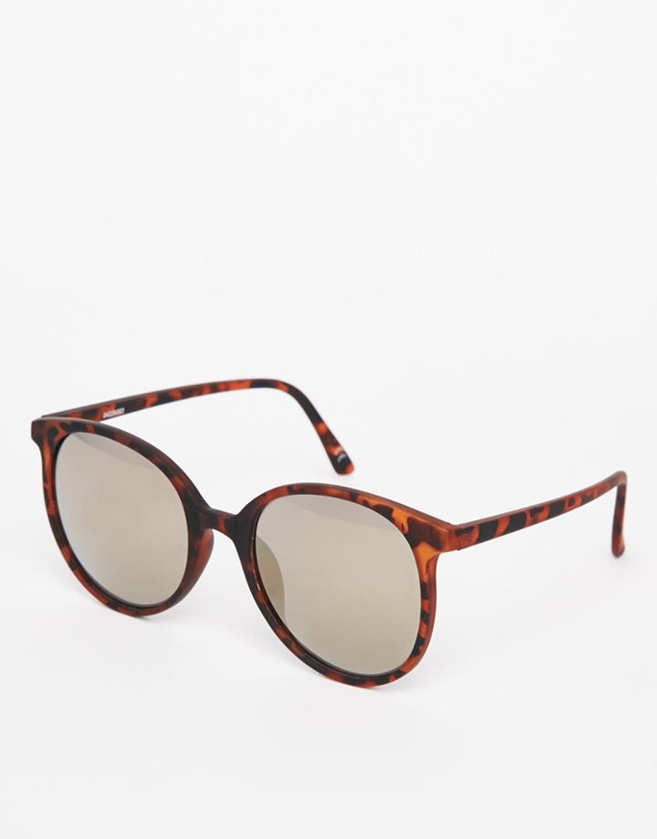 Asos Round Oversized Sunglasses In Fine Frame With Flash Lens - Matt Tort