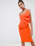 Asos Design Fan Bandeau Midi Dress - Orange