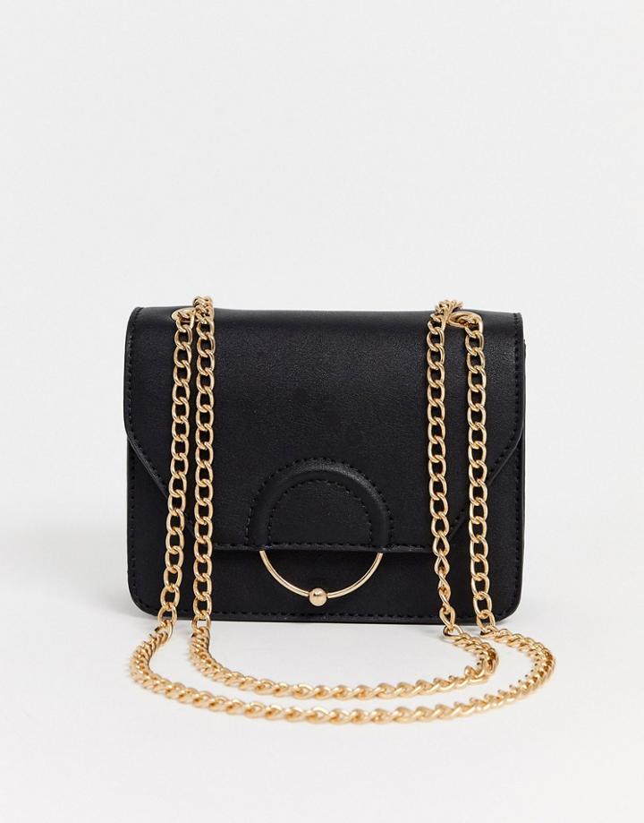 Asos Design Ring And Ball Cross Body Bag With Interchangeable Chain Strap-black
