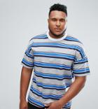 Asos Plus Oversized T-shirt With Blue Retro Stripe - Gray