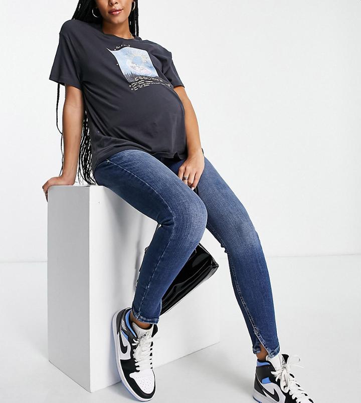 River Island Maternity Straight Leg Jean In Medium Blue