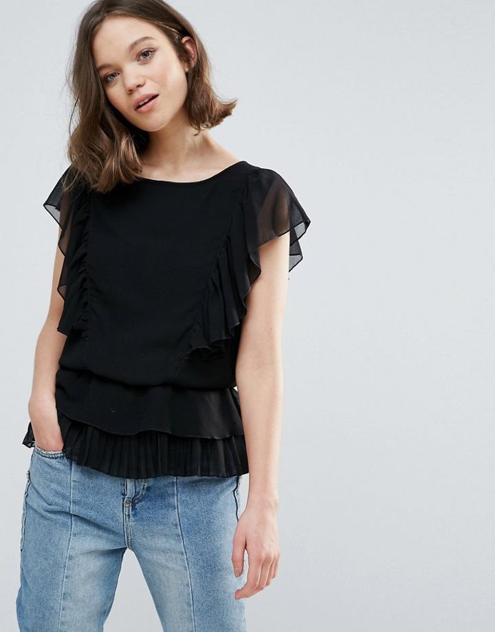 Ichi Ruffle Top - Black