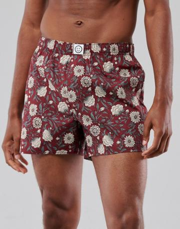 Gilly Hicks Floral Print Woven Boxer Shorts In Burgundy-red