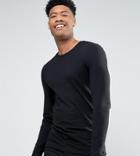 Asos Design Tall Muscle Long Sleeve T-shirt With Crew Neck In Black - Black