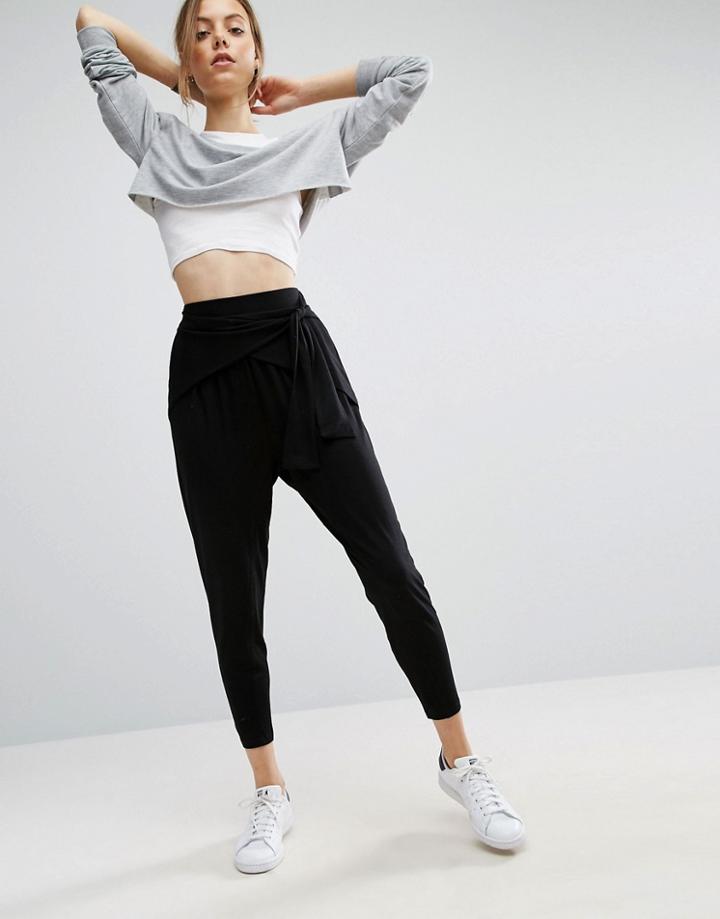 Asos Wrap Front Drop Crotch Harem Pants - Black