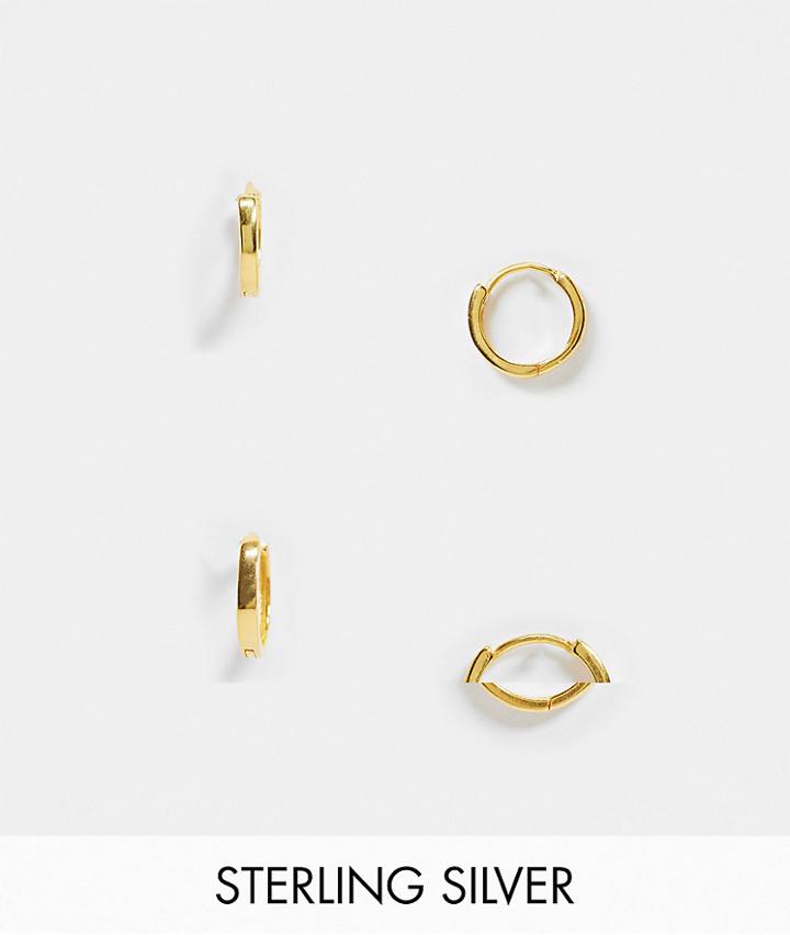 Asos Design 2-pack Sterling Silver 9mm And 12mm Chunky Hoop Earrings In 14k Gold Plate
