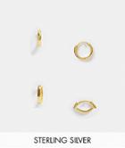 Asos Design 2-pack Sterling Silver 9mm And 12mm Chunky Hoop Earrings In 14k Gold Plate