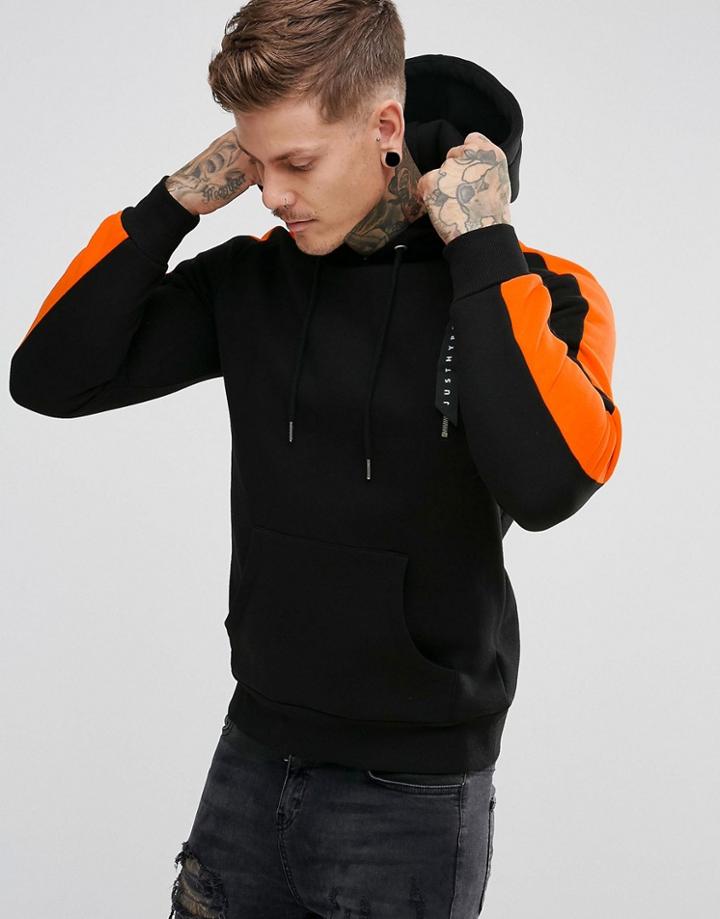 Hype Hoodie In Black With Red Stripe - Black
