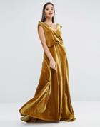 Asos Red Carpet Velvet Drape Maxi Dress - Yellow