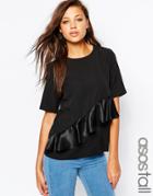 Asos Tall Matt And Shine Ruffle Top - Black