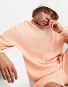 Asos Design Oversized Sweatshirt In Coral Jumbo Waffle - Part Of A Set-orange