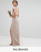Tfnc Tall Wedding High Neck Lace Dress With Cap Sleeve - Pink