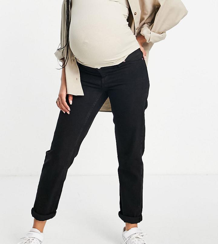 Asos Design Maternity High Rise 'original' Mom Jeans In Black With Elasticated Side Waistband