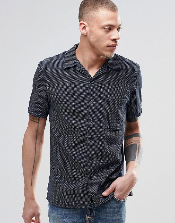 Nudie Brandon Short Sleeve Shirt Cross Stitch In Indigo - Blue