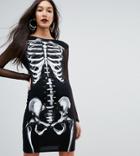 Asos Tall Halloween Mesh Skeleton Bodycon Mini Dress - Black