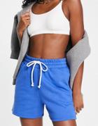 Topshop Sweatpants Short With Contrast Drawstring In Blue
