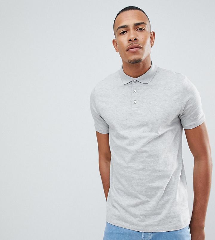 Asos Design Tall Polo Shirt In Gray Marl - Gray