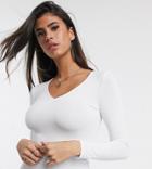 Asos Design Petite Ultimate Top With Long Sleeve And V-neck In White