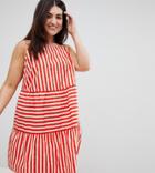 Asos Design Curve Cotton Tiered Mini Sundress In Stripe - Multi