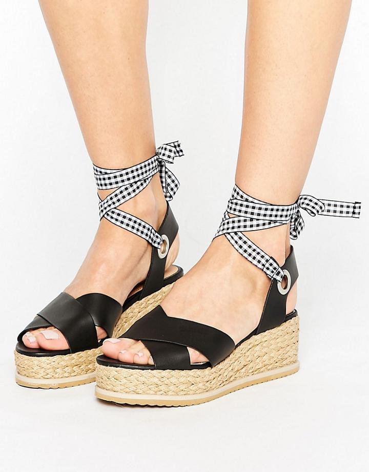 Miss Selfridge Gingham Strap Flatform Espadrille - Multi