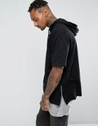 Asos Oversized Short Sleeve Hoodie With Side Zips - Black
