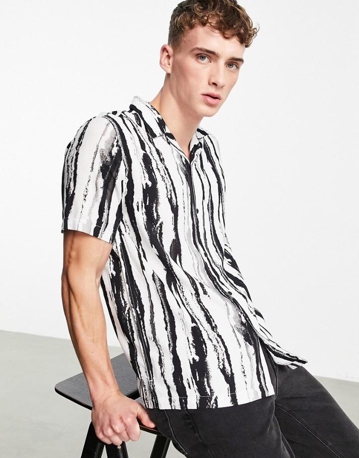 Topman Painted Stripe Shirt In Mono-black