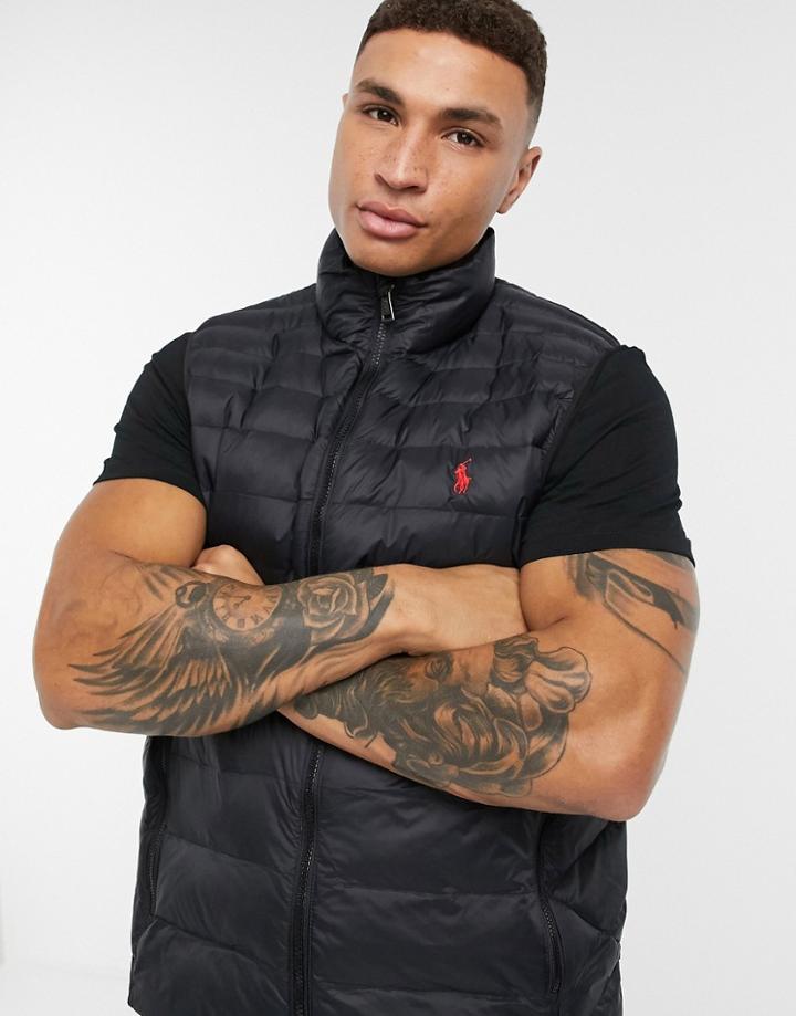 Polo Ralph Lauren Player Logo Recycled Nylon Puffer Vest In Black