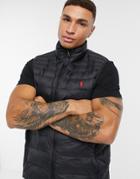 Polo Ralph Lauren Player Logo Recycled Nylon Puffer Vest In Black