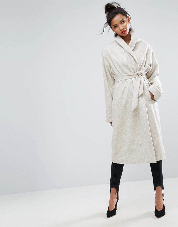 Asos Shawl Collar Belted Coat - Cream
