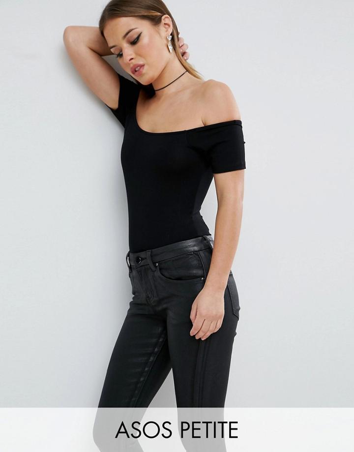 Asos Petite Short Sleeve Off Shoulder Body - Black