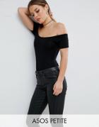 Asos Petite Short Sleeve Off Shoulder Body - Black
