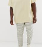 Asos Design Plus Tapered Crop Smart Pants In Cream Waffle Stripe - Beige