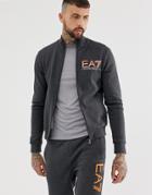 Ea7 Train Logo Series Zip-thru Track Top With Fluorescent Logo In Dark Gray - Gray