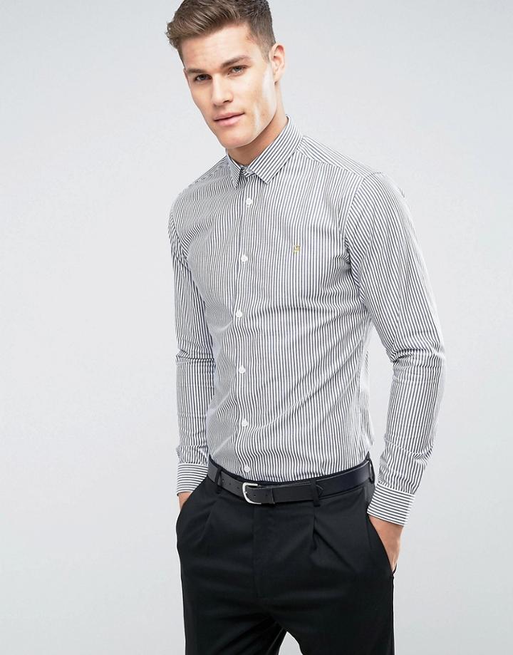 Farah Slim Smart Shirt In Stripe - Navy