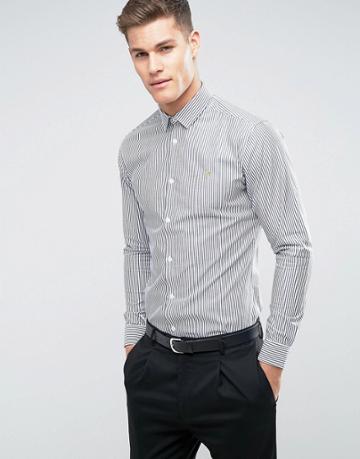Farah Slim Smart Shirt In Stripe - Navy