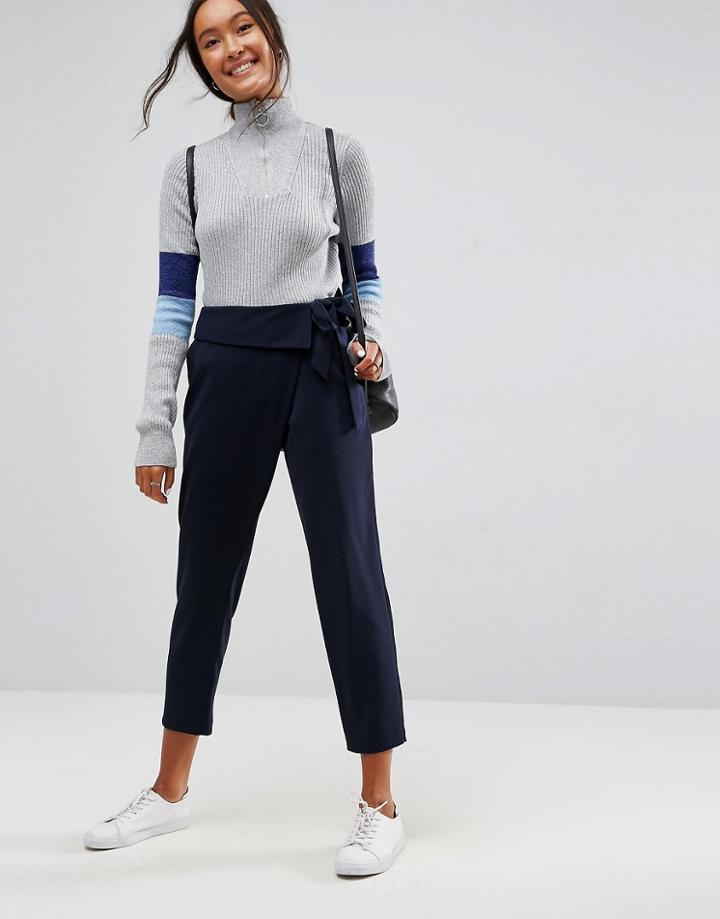 Asos Tailored Fold Waist Tapered Pant - Navy