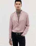 Asos Design Regular Fit Shirt With Manderin Collar In Dusty Pink - Pink