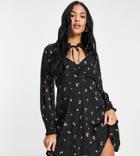 New Look Tall Long Sleeve Dress With Cut Out Detail In Black Floral