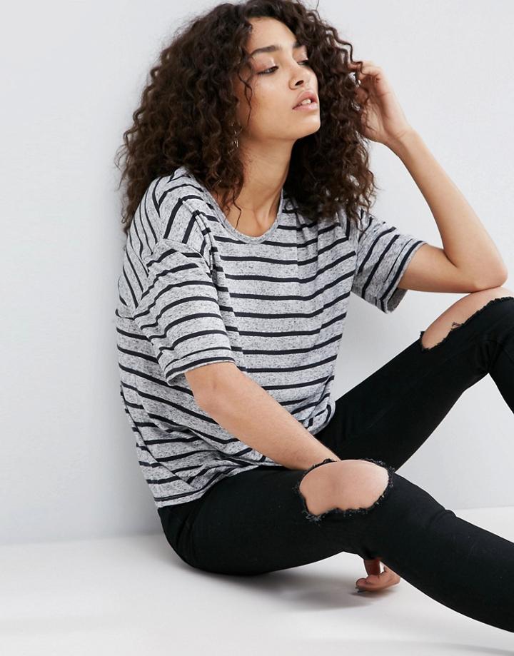 Asos Linen Boxy T-shirt In Stripe - Multi