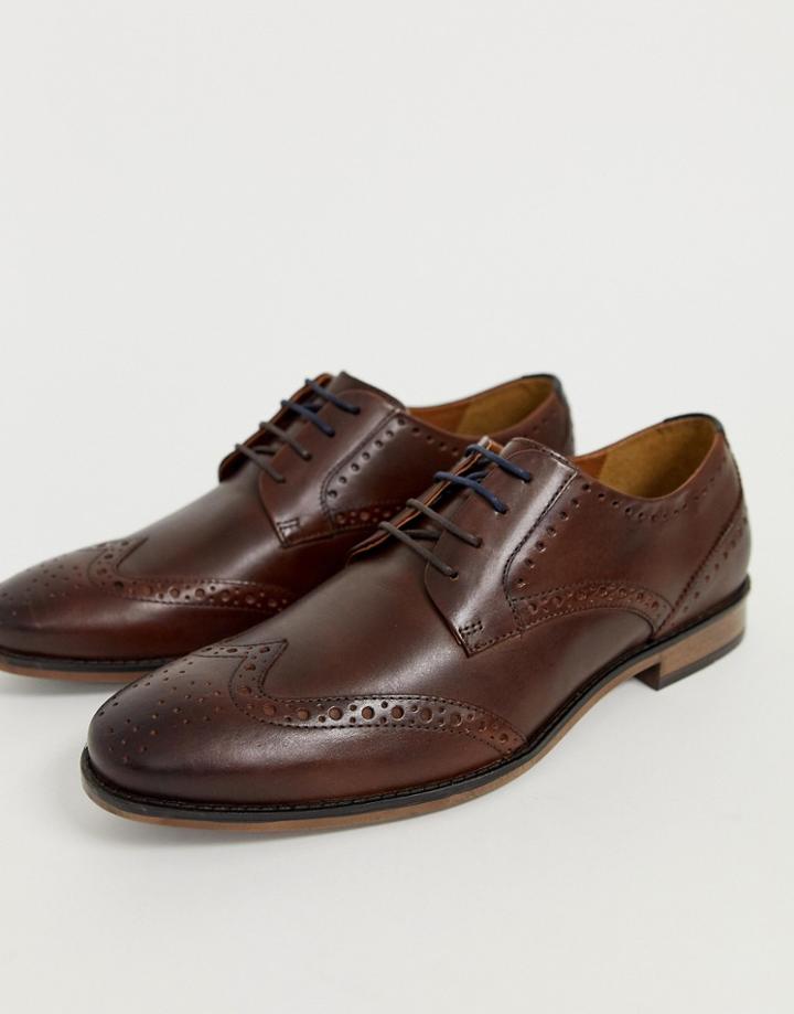 River Island Leather Brogues In Dark Brown