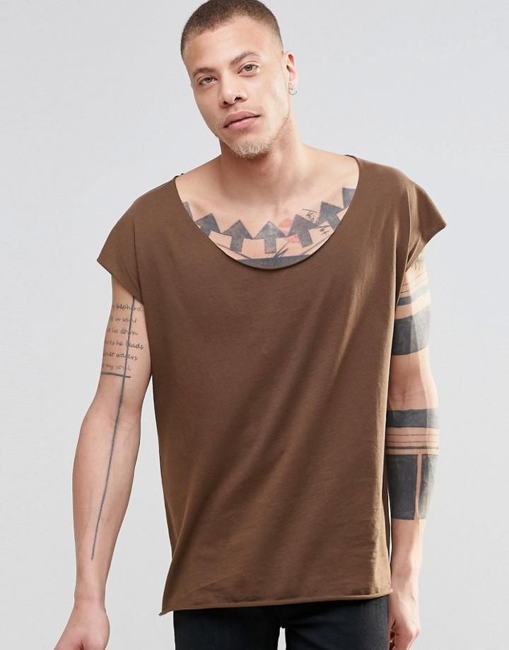 Asos Oversized Sleeveless T-shirt With Scoop Neck In Brown - Saddle Brown