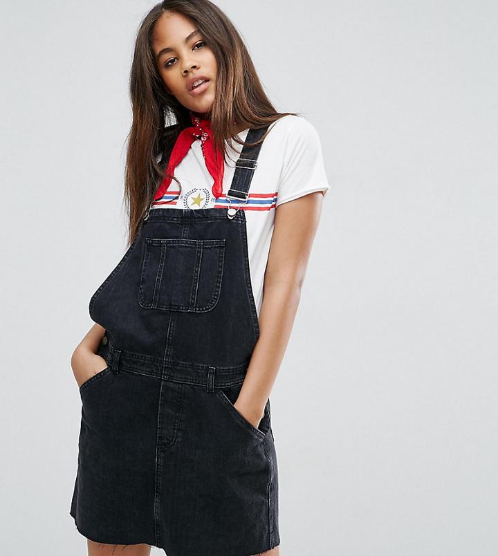 Asos Tall Denim Overall Dress In Washed Black