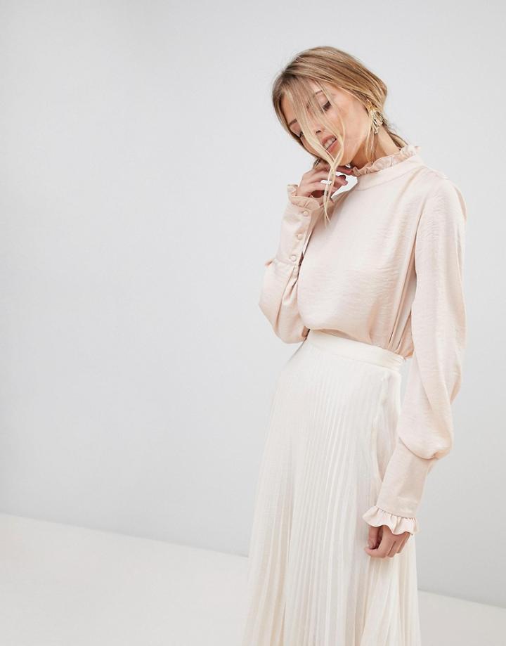 Asos Luxe High Neck Top - Beige