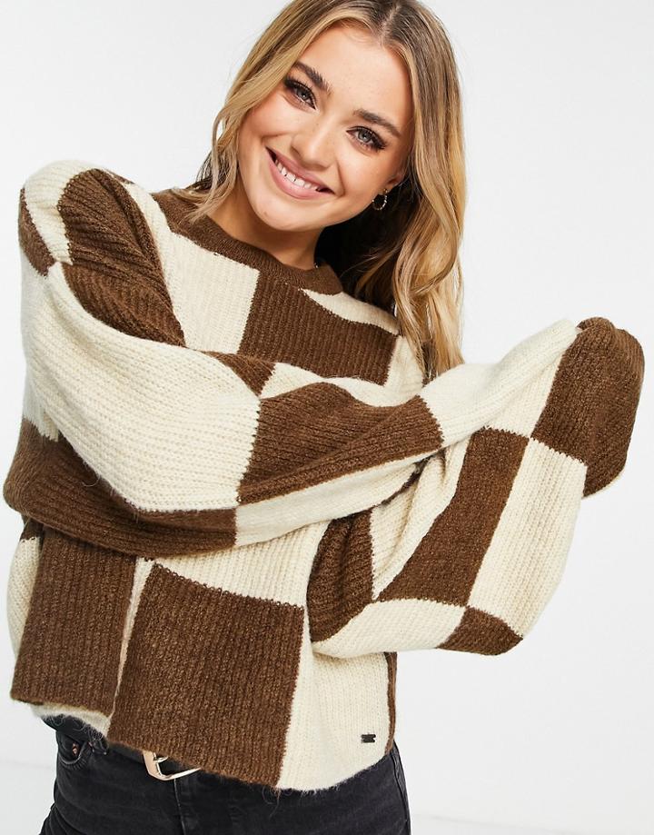 Pull & Bear Checkerboard Sweater In Brown And Beige Mix