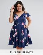 Chi Chi London Plus Midi Dress With Frill Cold Shoulder - Multi