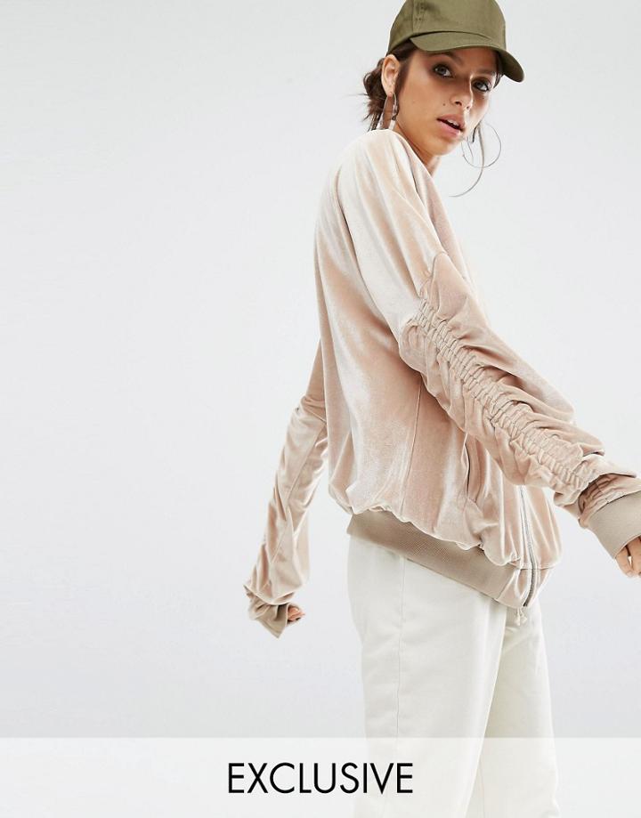 Jaded X Granted Oversized Bomber In Velvet - Champagne